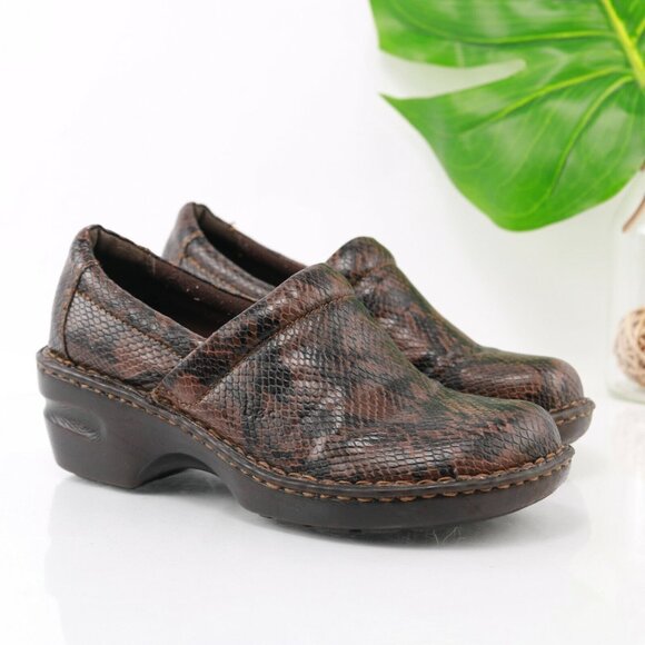 Born Womens Peggy Clog Size 8 Brown Black Leather Snakeskin Wedge Heel Shoe - Picture 12 of 12